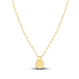 Disk Paperclip Necklace 14K Yellow Gold 18"