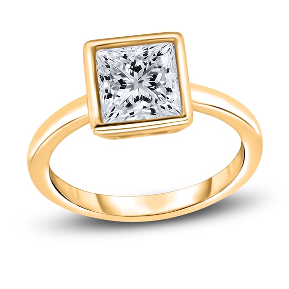 Diamond Solitaire Engagement Ring 2 ct tw BezelSet Princess 14K Yellow Gold I2I