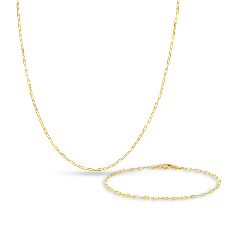 Main Image 1 of Solid Paperclip Chain Necklace/Bracelet Set 14K Yellow Gold 18"