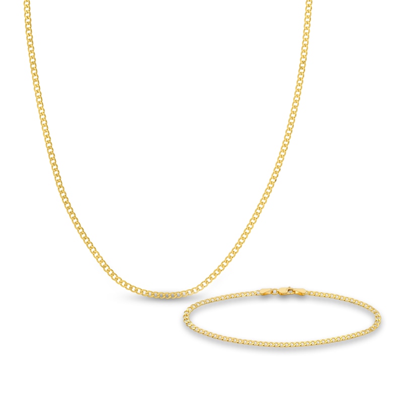 Main Image 1 of Solid Curb Chain Necklace/Bracelet Set 14K Yellow Gold 24"/7.25" 2.7mm
