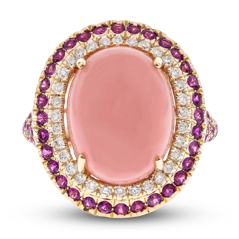 Natural Opal & Pink Sapphire Ring 1/4 ct tw Diamonds 14K Yellow Gold