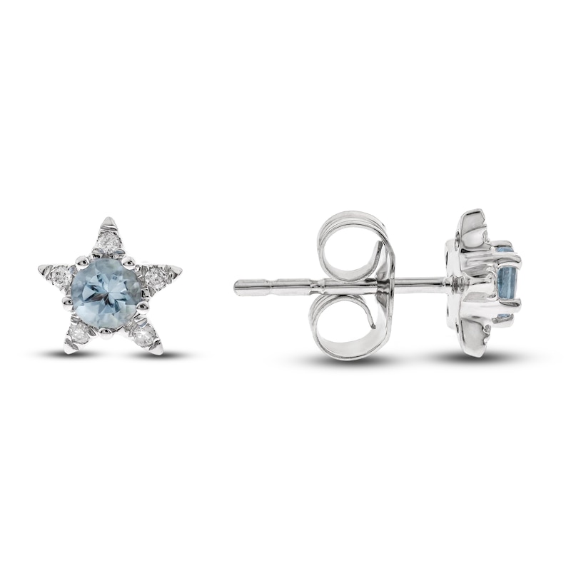Main Image 1 of Natural Aquamarine Star Stud Earrings 1/20 ct tw Diamonds 14K White Gold