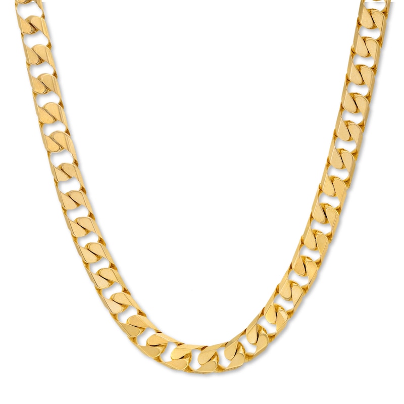 Men's Solid Square Curb Link Necklace 14K Yellow Gold 22" 7mm