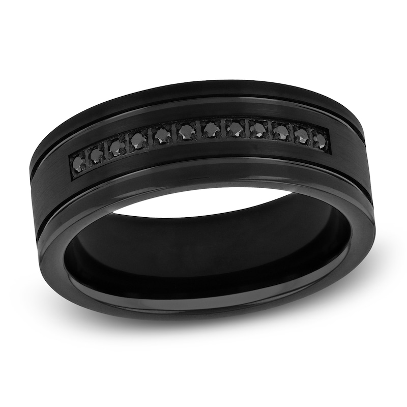 Main Image 1 of Black Diamond Wedding Band 1/10 ct tw Round Black Tungsten 8mm