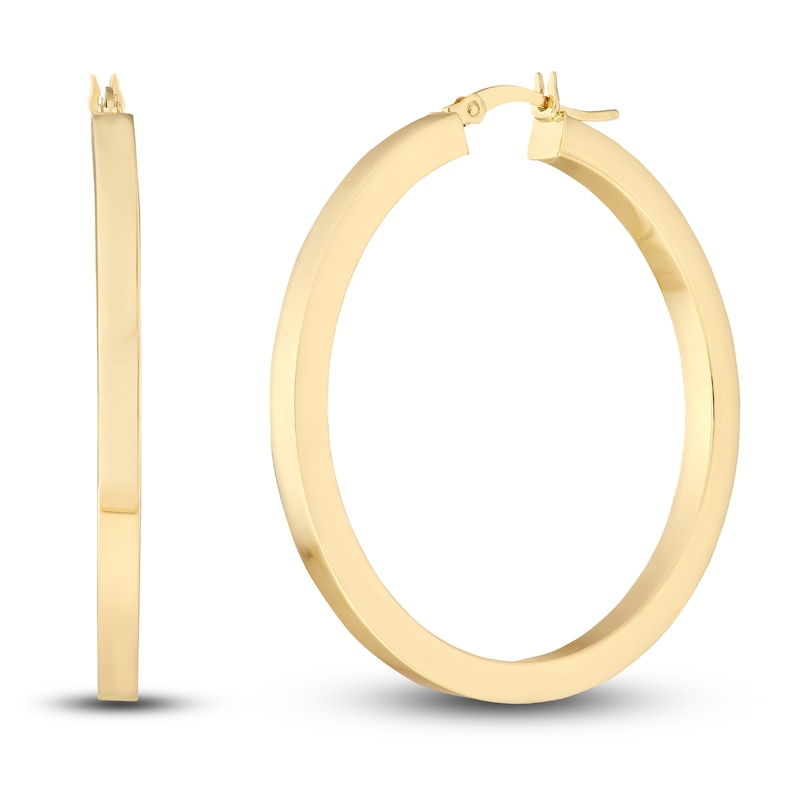 Polished Square Hoop Earrings 14K Yellow Gold 40mm