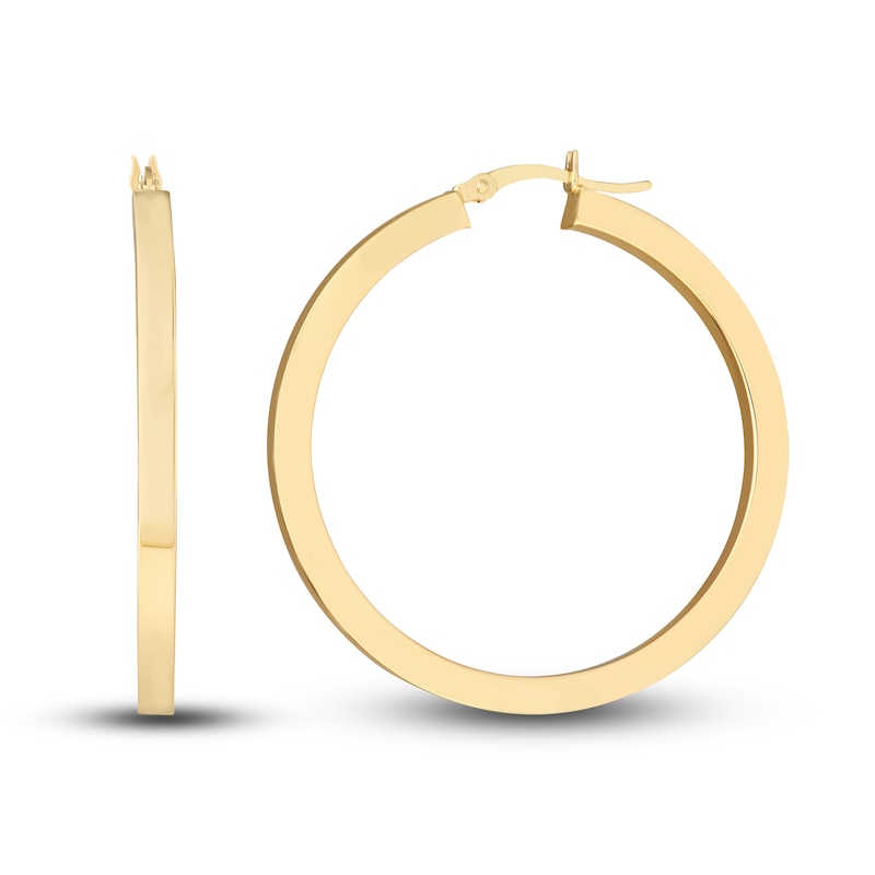 Polished Square Hoop Earrings 14K Yellow Gold 40mm