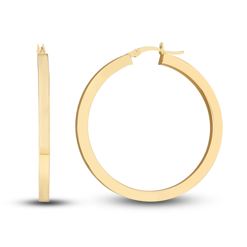 Polished Square Hoop Earrings 14K Yellow Gold 40mm