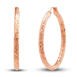 Diamond-Cut Round Tube Hoop Earrings 14K Rose Gold 35mm