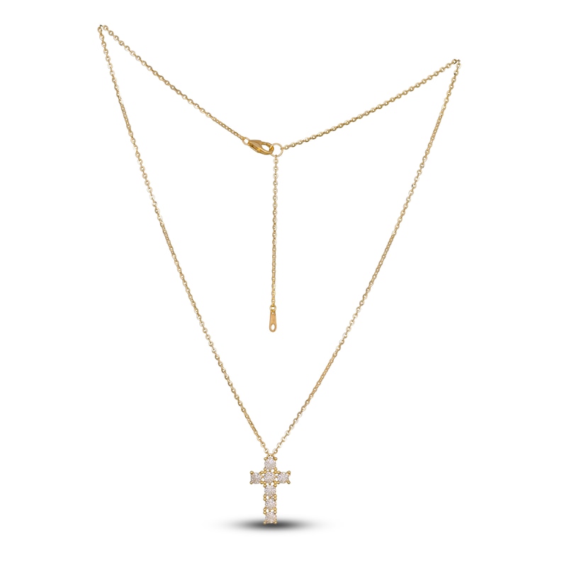 Main Image 1 of Solid Diamond-Cut Cross Necklace 14K Yellow Gold 18" Adjustable