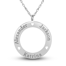 Engravable Loop Pendant Necklace 14K White Gold 24mm 18" Adj.