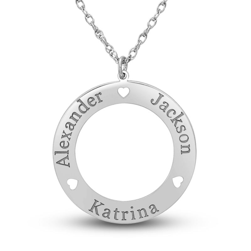 Main Image 1 of Engravable Loop Pendant Necklace 14K White Gold 24mm 18" Adj.