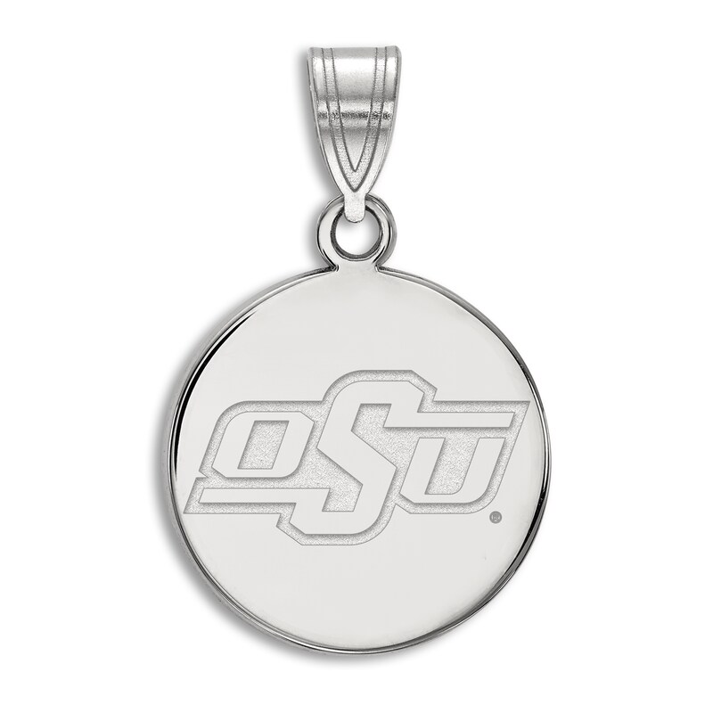 Main Image 1 of Oklahoma State University Small Disc Necklace Charm Sterling Silver