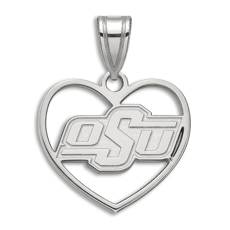 Main Image 1 of Oklahoma State University Heart Necklace Charm Sterling Silver