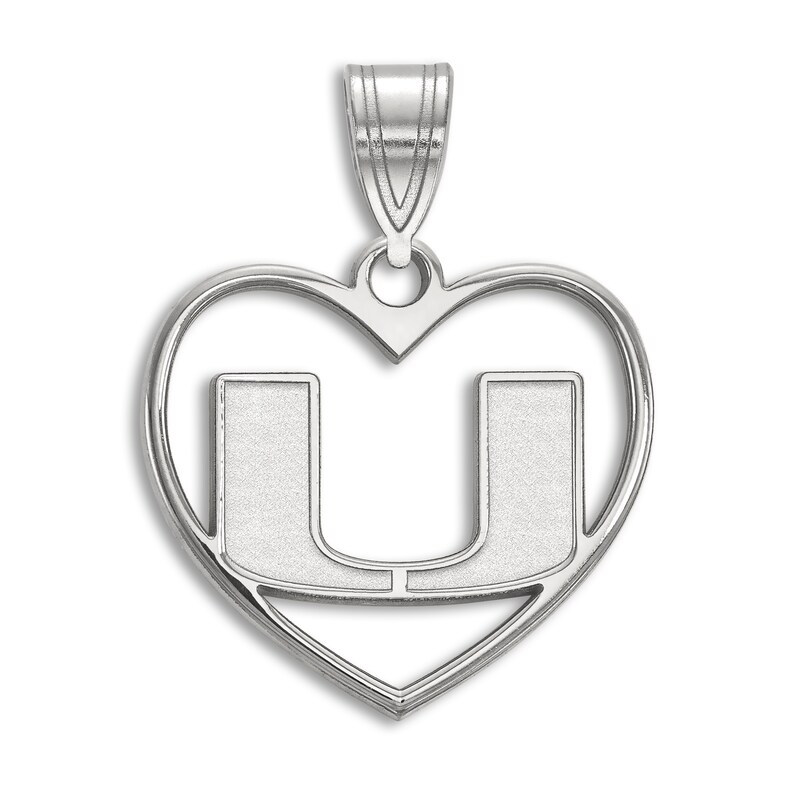 Main Image 1 of University of Miami Heart Necklace Charm Sterling Silver