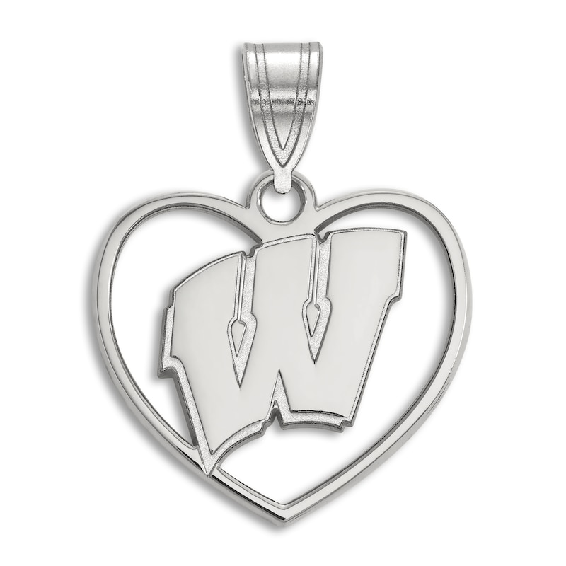 Main Image 1 of University of Wisconsin Heart Necklace Charm Sterling Silver