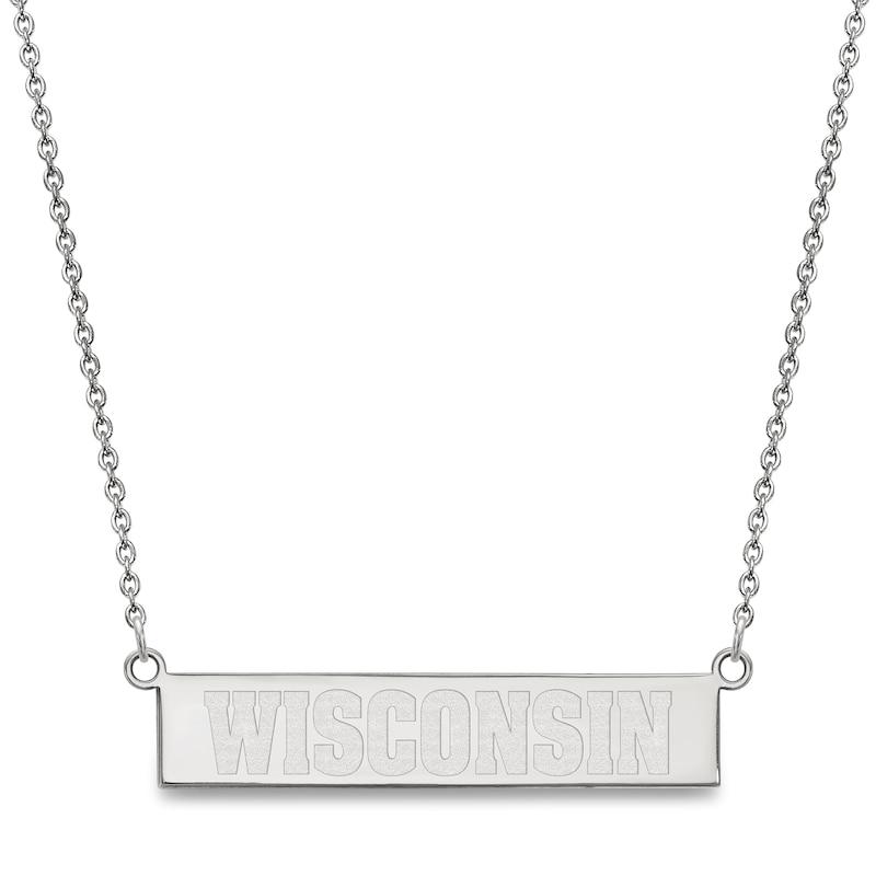 Main Image 1 of University of Wisconsin Small Bar Necklace Sterling Silver 18"