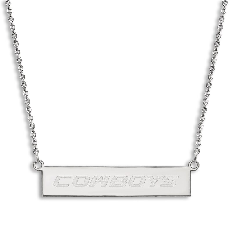 Main Image 1 of Oklahoma State University Small Bar Necklace Sterling Silver 18"
