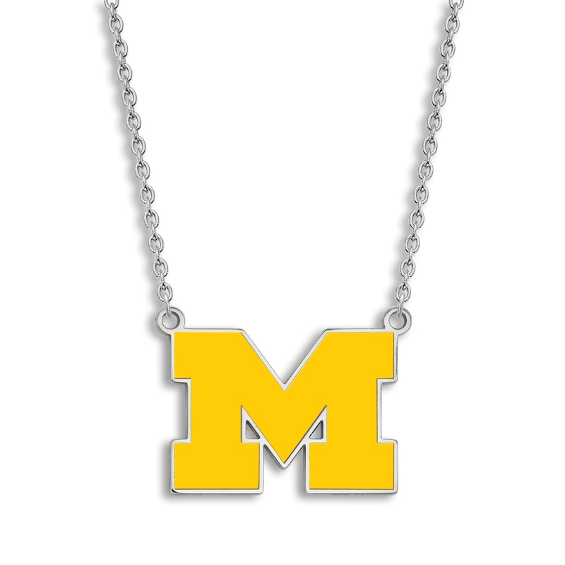 Main Image 1 of University of Michigan Large Yellow Enamel Pendant Necklace Sterling Silver 18&quot;