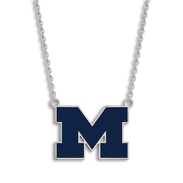 University of Michigan Large Blue Enamel Pendant Necklace Sterling Silver 18"