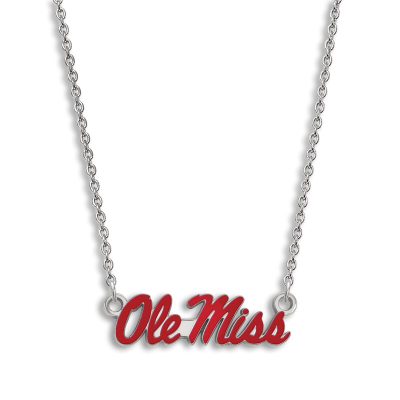 Main Image 1 of University of Mississippi Red Large Enamel Pendant Necklace Sterling Silver 18"