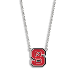 North Carolina State University Large Enamel Pendant Necklace Sterling Silver 18"