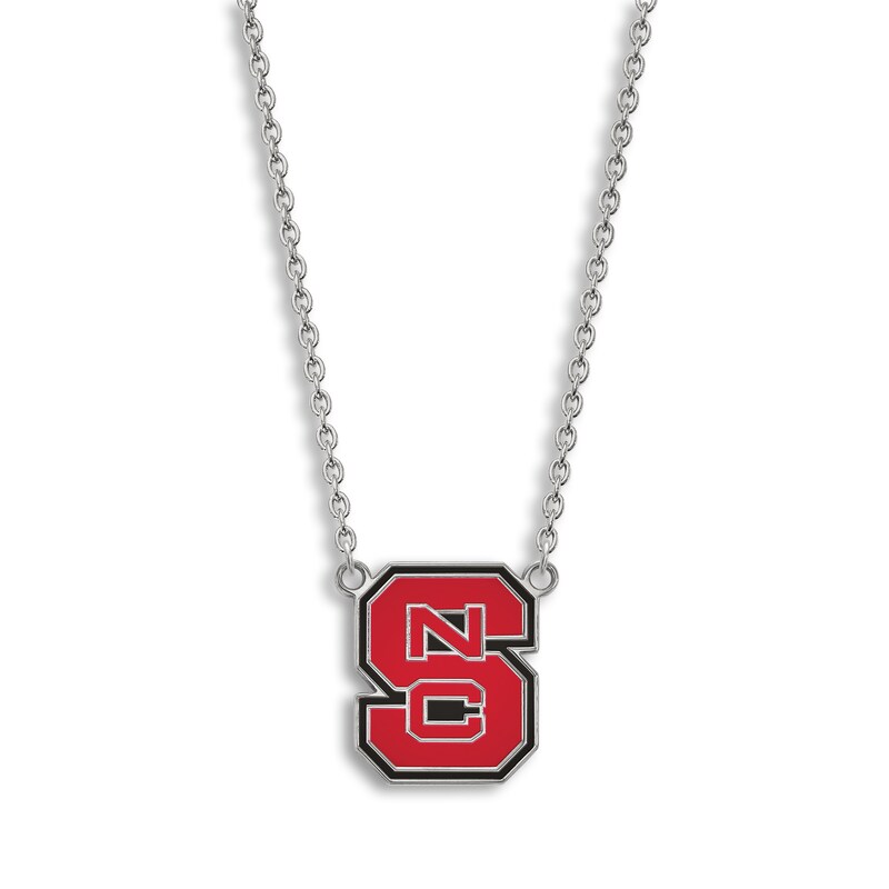 Main Image 1 of North Carolina State University Large Enamel Pendant Necklace Sterling Silver 18"