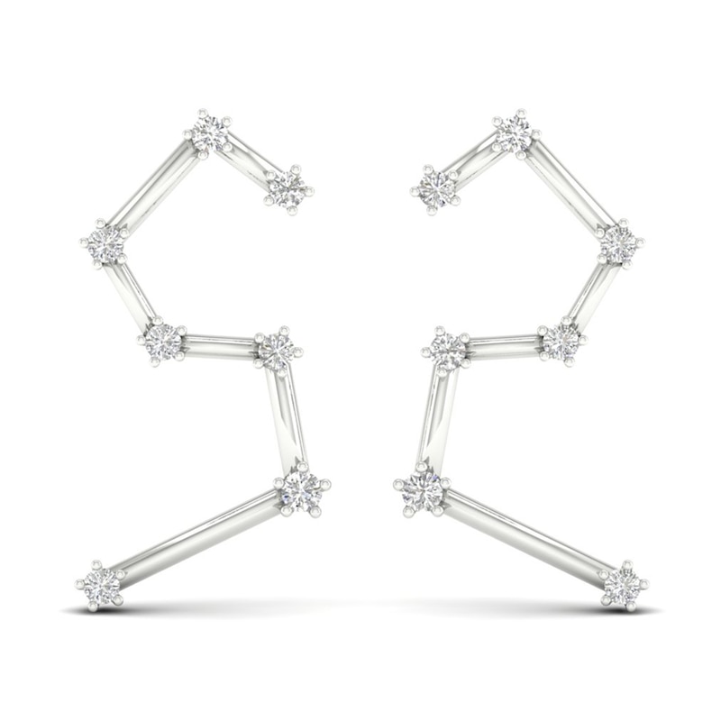 Diamond Leo Constellation Earrings 1/8 ct tw Round 14K White Gold