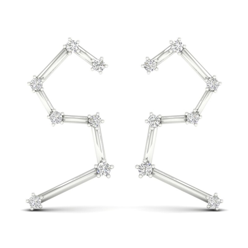 Diamond Leo Constellation Earrings 1/8 ct tw Round 14K White Gold