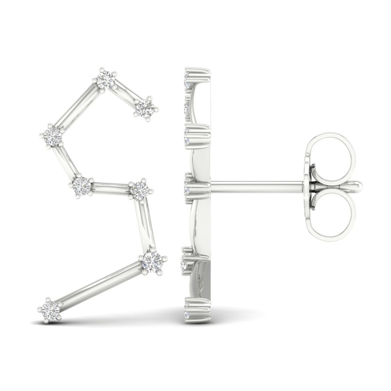 Diamond Leo Constellation Earrings 1/8 ct tw Round 14K White Gold