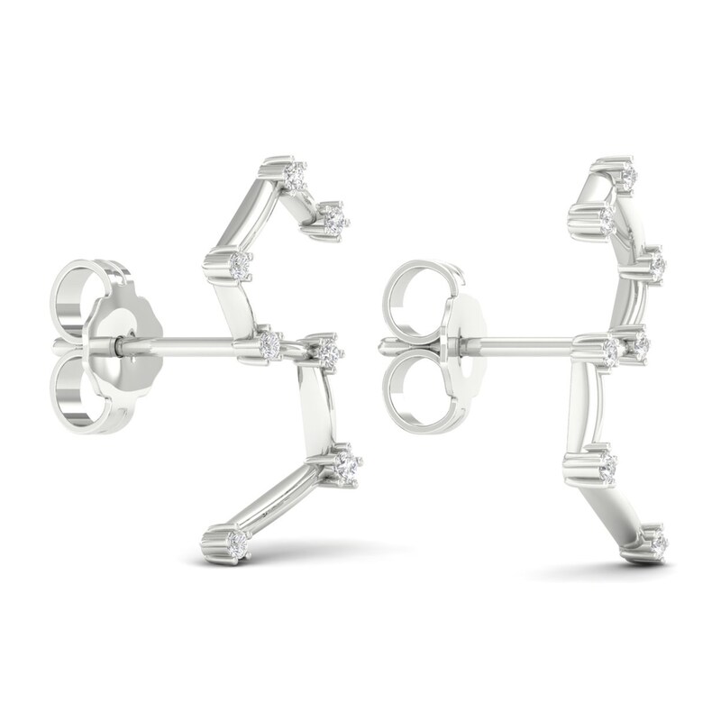 Diamond Leo Constellation Earrings 1/8 ct tw Round 14K White Gold
