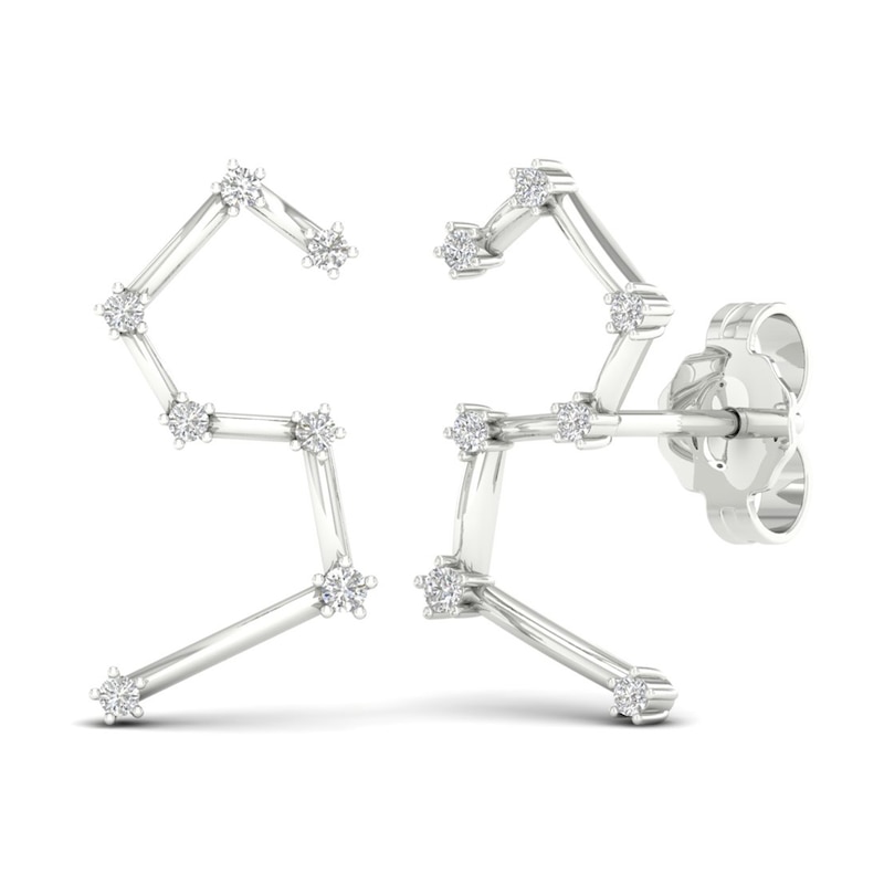 Diamond Leo Constellation Earrings 1/8 ct tw Round 14K White Gold