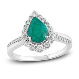 Natural Emerald Engagement Ring 1/3 ct tw 14K White Gold