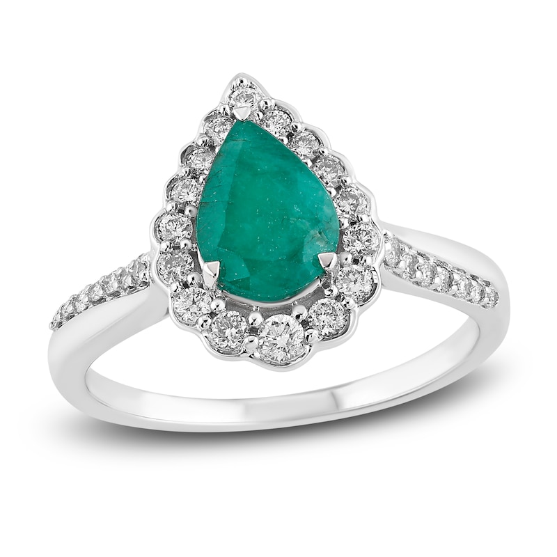 Main Image 1 of Natural Emerald Engagement Ring 1/3 ct tw 14K White Gold