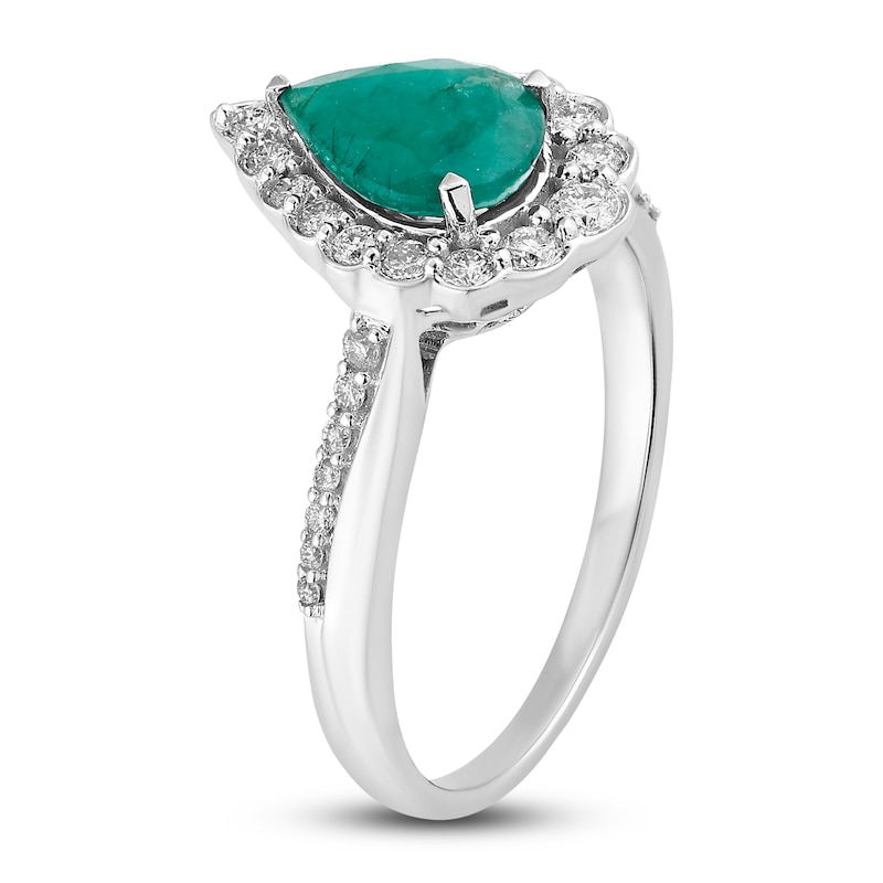 Main Image 2 of Natural Emerald Engagement Ring 1/3 ct tw 14K White Gold