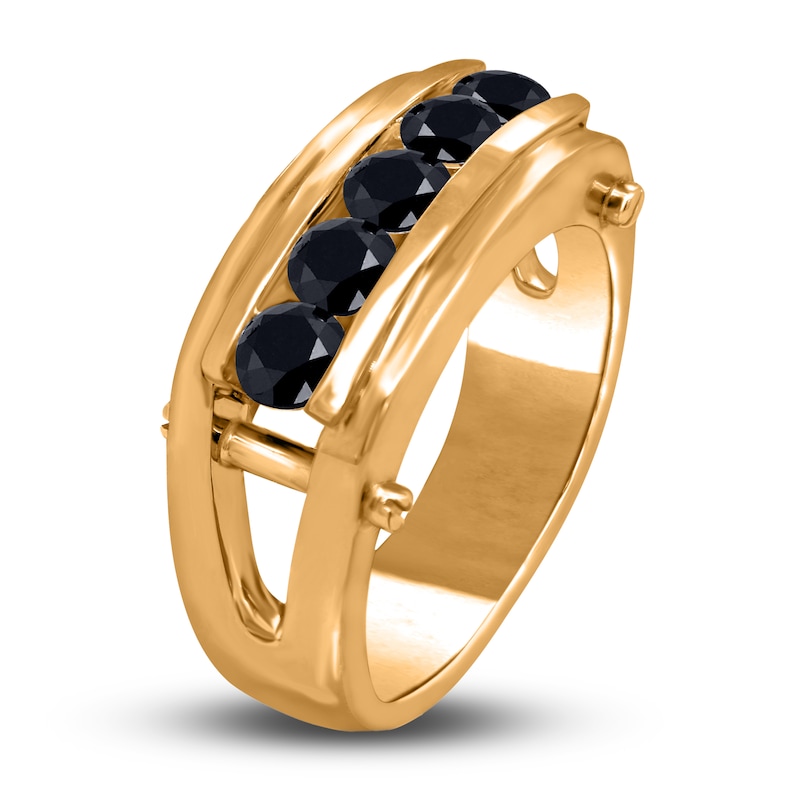 Men's Black Diamond Anniversary Ring 1-1/4 ct tw Round 14K Yellow Gold