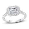 Thumbnail Image 1 of Diamond Halo Engagement Ring 1-1/8 ct tw Emerald/Round 14K White Gold