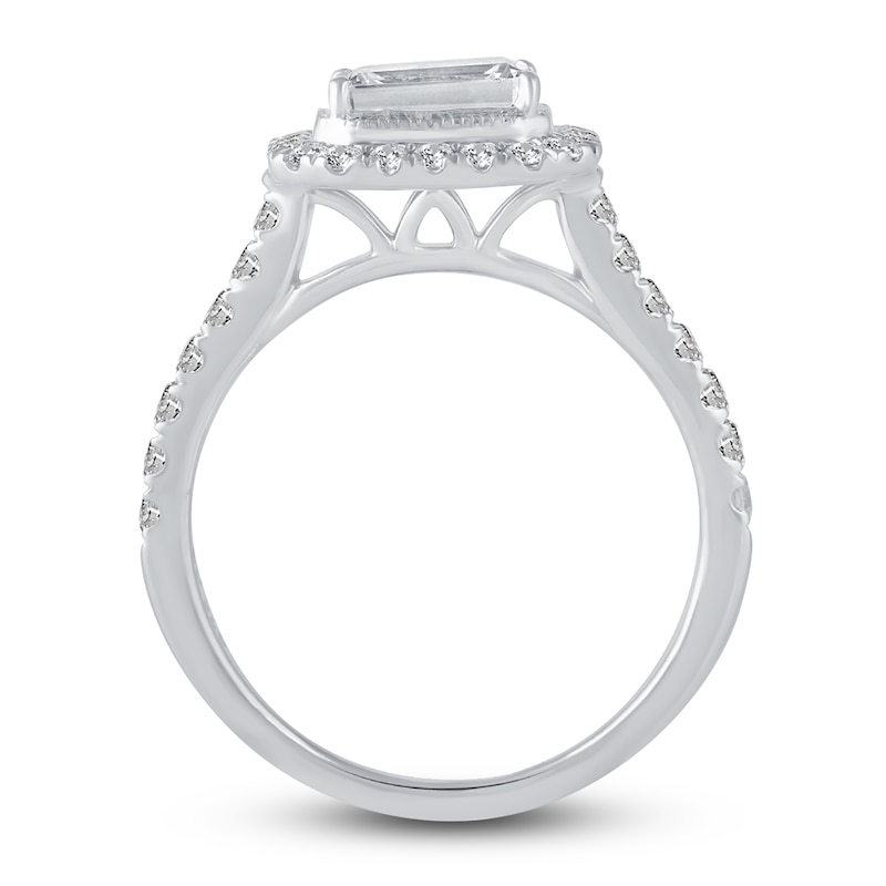 Main Image 2 of Diamond Halo Engagement Ring 1-1/8 ct tw Emerald/Round 14K White Gold