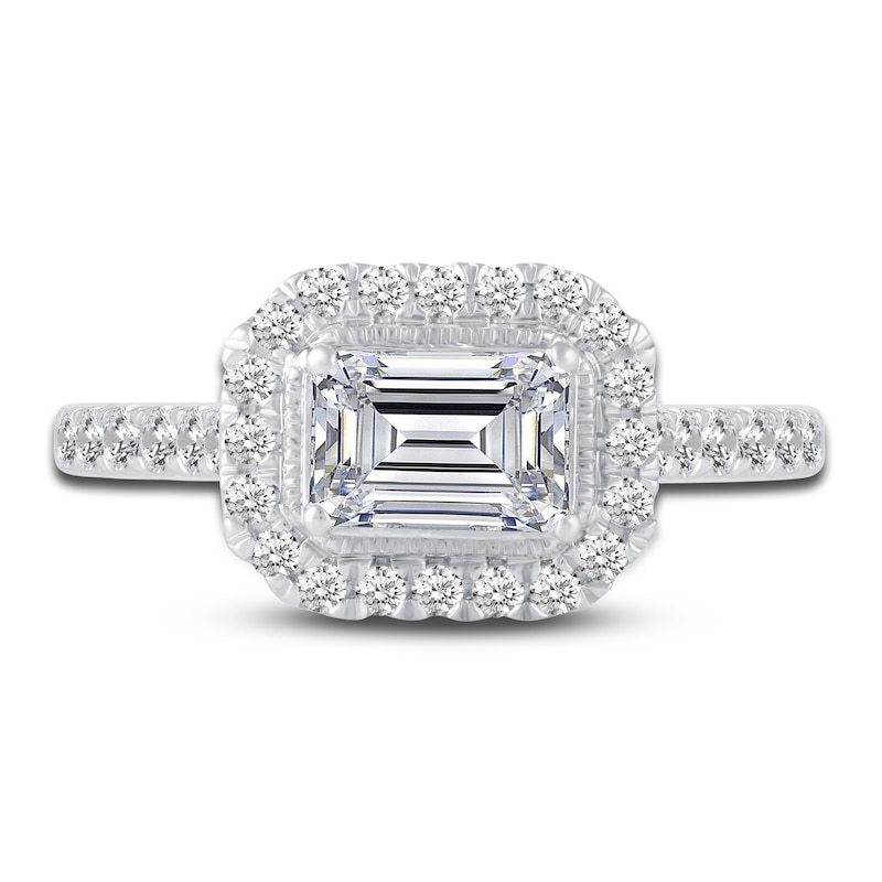 Main Image 3 of Diamond Halo Engagement Ring 1-1/8 ct tw Emerald/Round 14K White Gold