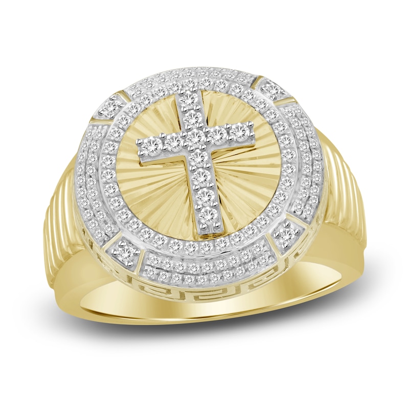 Main Image 1 of Men's Diamond Cross Ring 1/2 ct tw Round 10K Yellow Gold