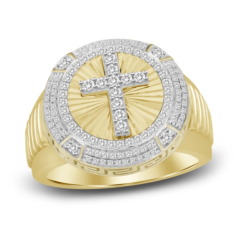 Men's Diamond Cross Ring 1/2 ct tw Round 10K Yellow Gold