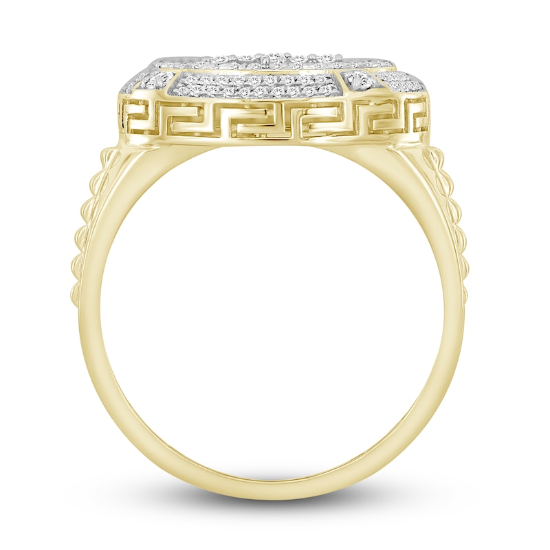 Main Image 2 of Men's Diamond Cross Ring 1/2 ct tw Round 10K Yellow Gold