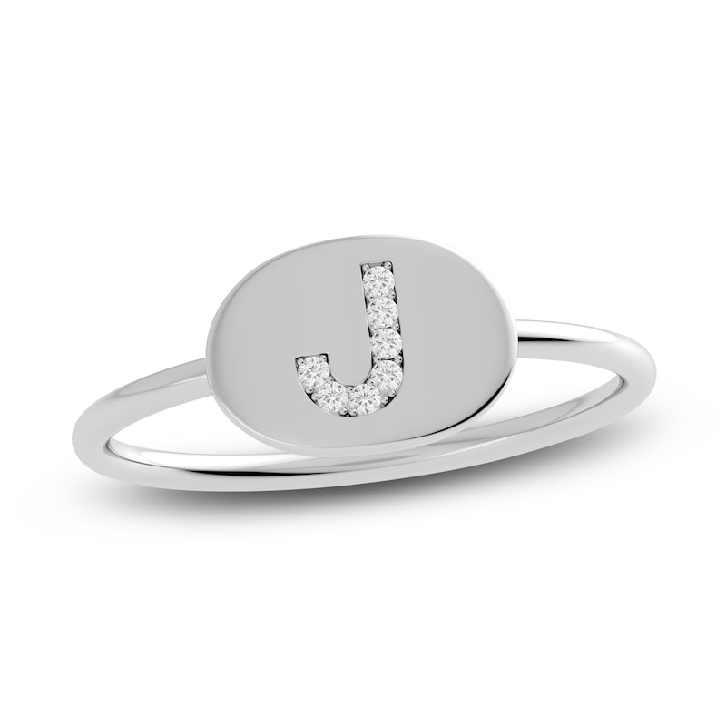 Main Image 1 of Juliette Maison Diamond Initial Oval Signet Ring 1/15 ct tw Round 10K White Gold
