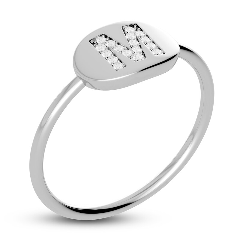 Main Image 2 of Juliette Maison Diamond Initial Oval Signet Ring 1/15 ct tw Round 10K White Gold