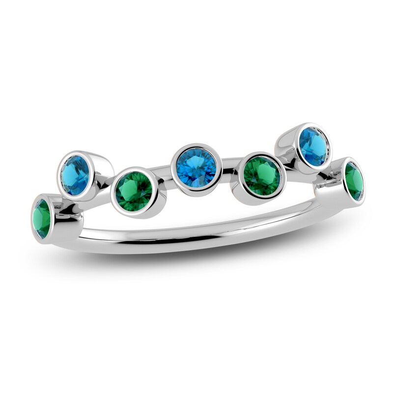Main Image 1 of Juliette Maison Natural Blue Zircon & Natural Emerald Ring 10K White Gold