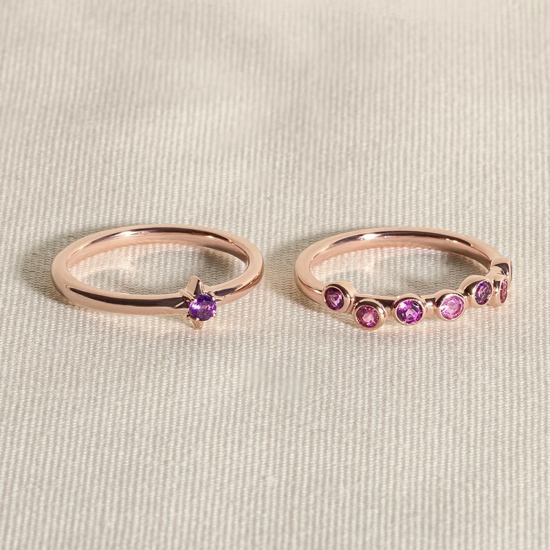 Main Image 4 of Juliette Maison Natural White Sapphire & Natural Blue Sapphire Ring 10K Yellow Gold