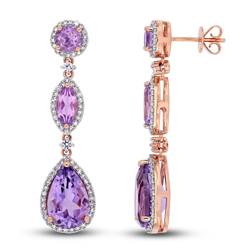 Natural Amethyst & Natural White Sapphire Earrings 5/8 ct tw Diamonds 14K Rose Gold