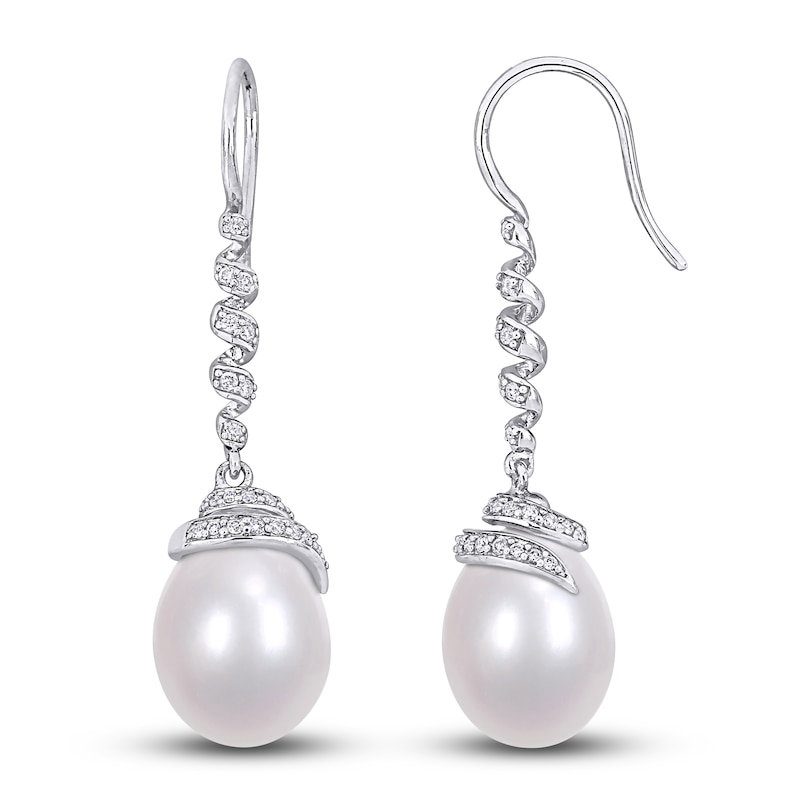 Main Image 1 of Freshwater Cultured Pearl Earrings 1/4 ct tw Diamonds 14K White Gold
