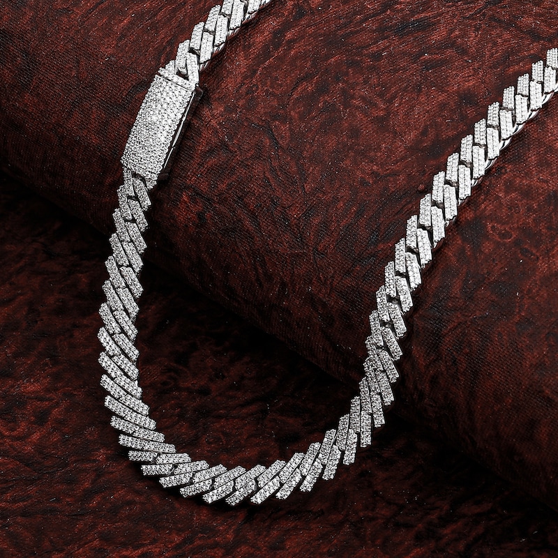 Main Image 5 of Men's Diamond Cuban Link Chain 19 ct tw Round Necklace 10K White Gold 22"