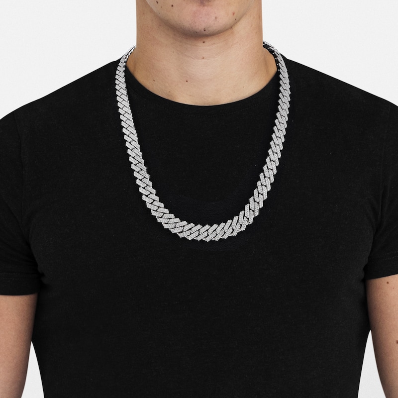 Main Image 6 of Men's Diamond Cuban Link Chain 19 ct tw Round Necklace 10K White Gold 22"