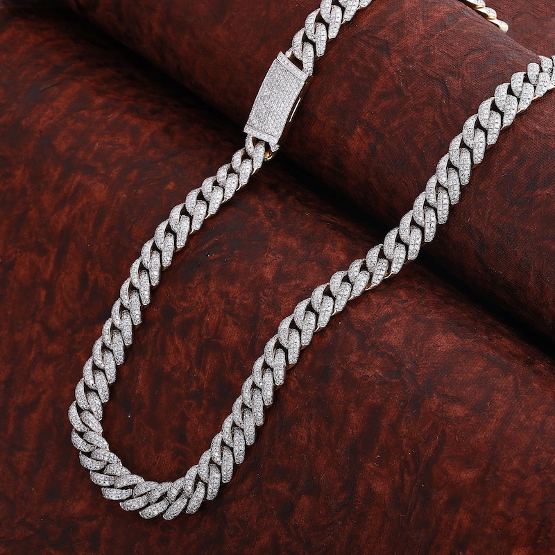Main Image 5 of Men's Diamond Cuban Link Chain 26-3/4 ct tw Round Necklace 10K Yellow Gold 22"